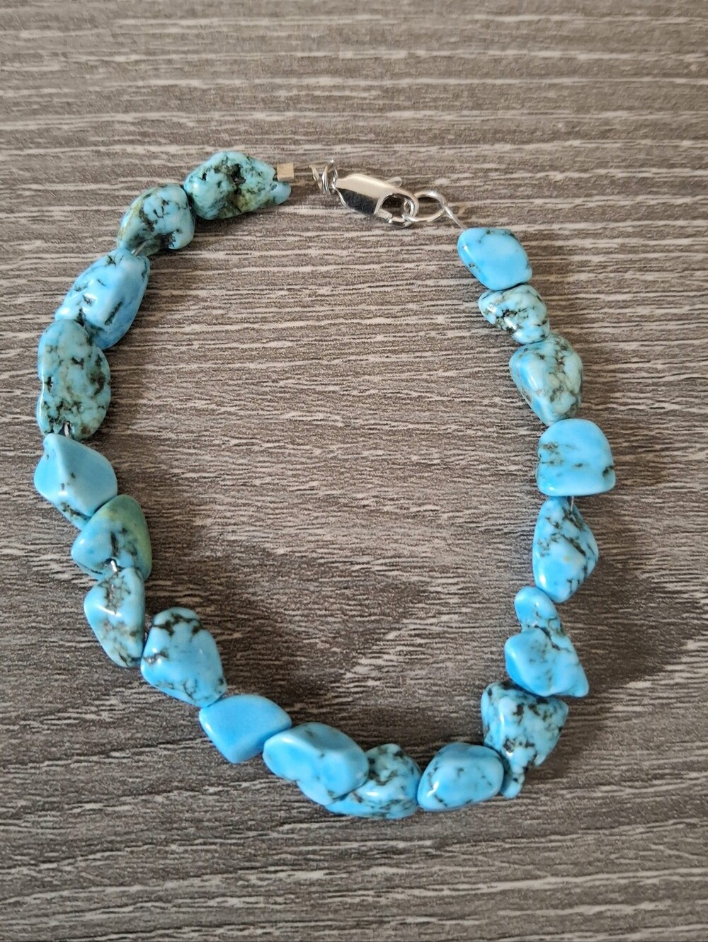 Bracelet Turquoise Pebbles Natural Stone Sterling Silver 7.5"
